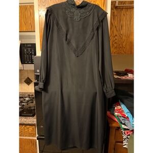 Vintage Rimaci Black Lace Hg Neck Midi Dress Womens 12 Victorian Gothic Long Slv